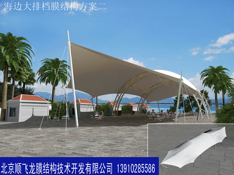 天津塘沽海張拉膜案例遮陽棚工程