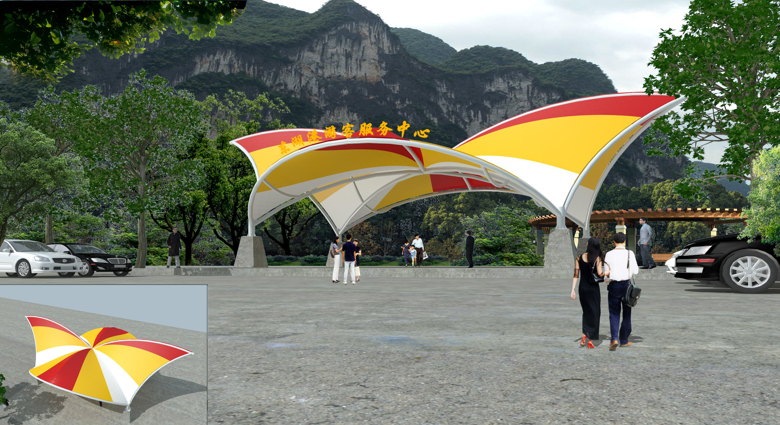 房山十渡公園景觀膜結(jié)構(gòu)遮陽棚工程